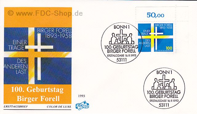 Ersttagsbrief BUND Mi-Nr: 1693, 100. Geburtstag von Birger Forell (1893-1958)