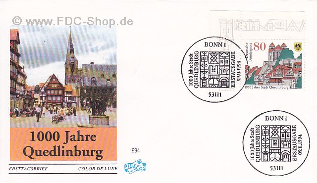 Ersttagsbrief BUND Mi-Nr: 1765, 1000 Jahre Stadt Quedlinburg (Stempel Bonn)