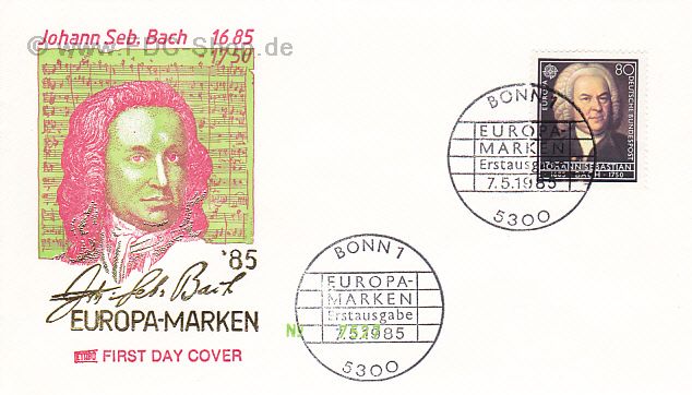 Ersttagsbrief BUND Mi-Nr: 1249, Europa: Europäisches Jahr der Musik: Johann Sebastian Bach