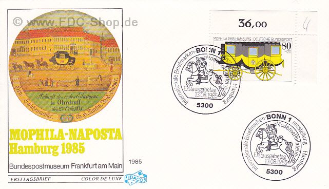 Ersttagsbrief BUND Mi-Nr: 1256, Internationale Briefmarkenausstellung (MOPHILA'85, Hamburg