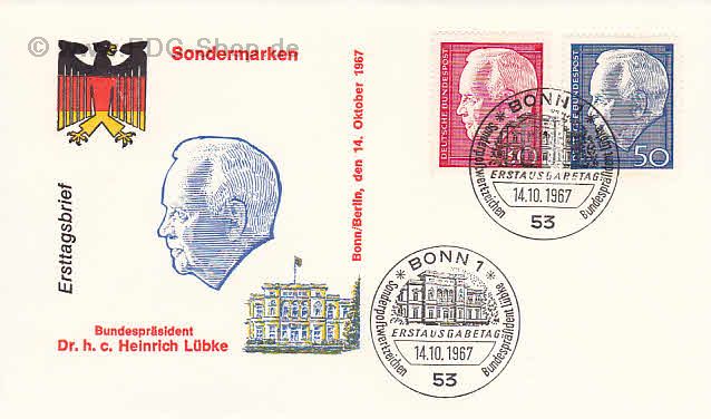 Ersttagsbrief BUND Mi-Nr: 542-543, Wiederwahl des Bundespräsidenten Heinrich Lübke