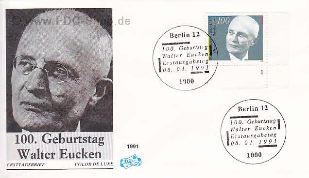 Ersttagsbrief BUND Mi-Nr: 1494, 100. Geburtstag von Walter Eucken (Stempel Berlin)
