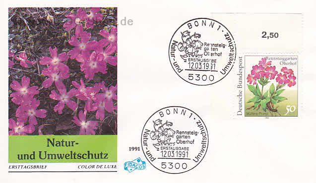 Ersttagsbrief BUND Mi-Nr: 1506, Natur- und Umweltschutz; Pflanzen aus dem Rennsteiggarten Oberhof (SS Bonn)
