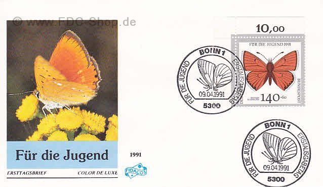 Ersttagsbrief BUND Mi-Nr: 1519, Jugend: Gefährdete Schmetterlinge; Großer Feuerfalter (SS Bonn)