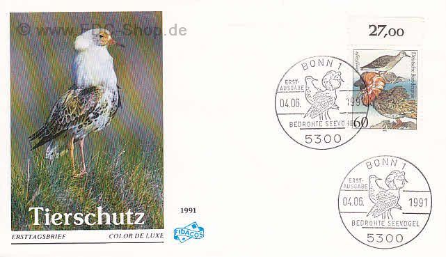 Ersttagsbrief BUND Mi-Nr: 1539, Tierschutz: Bedrohte Seevögel; Kampfläufer (SS Bonn)