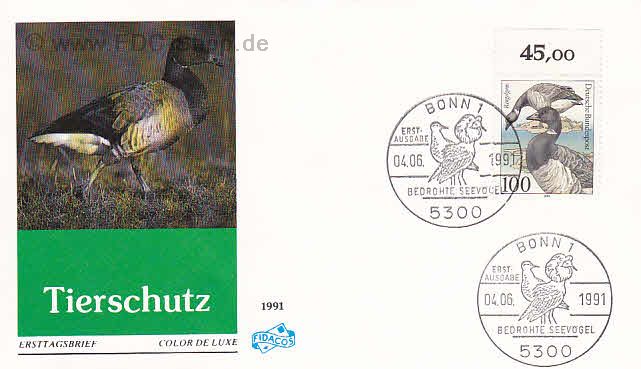 Ersttagsbrief BUND Mi-Nr: 1541, Tierschutz: Bedrohte Seevögel; Ringelgans (SS Bonn)