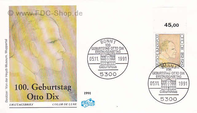 Ersttagsbrief BUND Mi-Nr: 1573, Geburtstag von Otto Dix (SS Bonn)