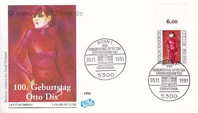 Ersttagsbrief BUND Mi-Nr: 1572, Geburtstag von Otto Dix (SS Bonn)