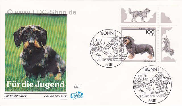 Ersttagsbrief BUND Mi-Nr: 1800, Jugend: Hunderassen; Rauhhaardackel (SS Bonn)