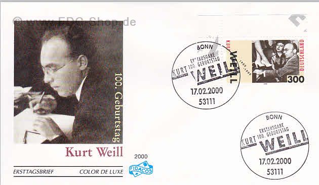 Ersttagsbrief BUND Mi-Nr: 2100, 100. Geburtstag von Kurt Weill