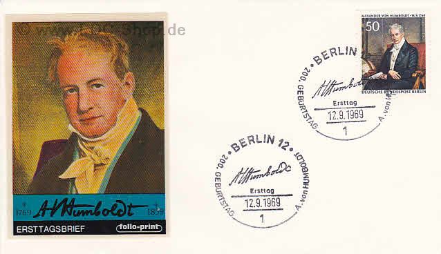 Ersttagsbrief BERLIN Mi-Nr: 346, 200. Geburtstag von Alexander Freiherr von Humboldt
