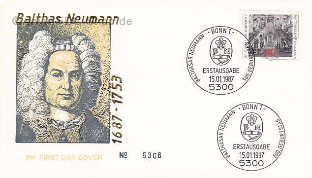 Ersttagsbrief BUND Mi-Nr: 1307, 300. Geburtstag von Balthasar Neumann (1687-1753)