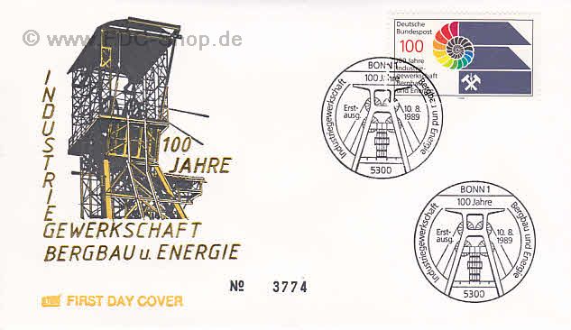 Ersttagsbrief BUND Mi-Nr: 1436, 100 Jahre Industriegewerkschaft Bergbau und Energie