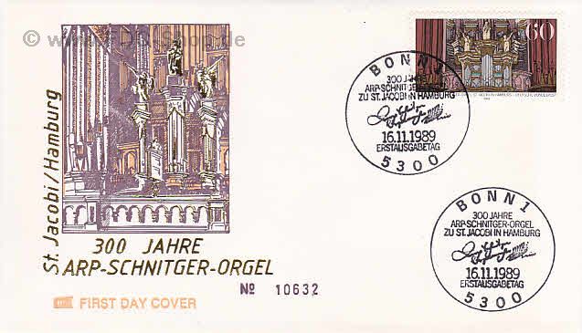 Ersttagsbrief BUND Mi-Nr: 1441, 300 Jahre Arp-Schnitger-Orgel in der Hauptkirche St. Jacobi, Hamburg