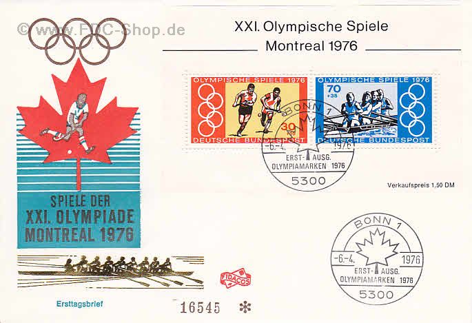 Ersttagsbrief BUND Mi-Nr: 888-889, Olympische Sommerspiele, Montreal, Block 12