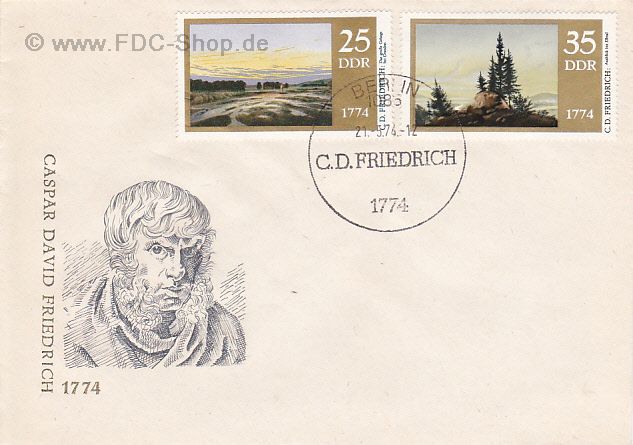 Ersttagsbrief DDR Mi-Nr: 1960+1961, 200. Geburtstag von Caspar David Friedrich