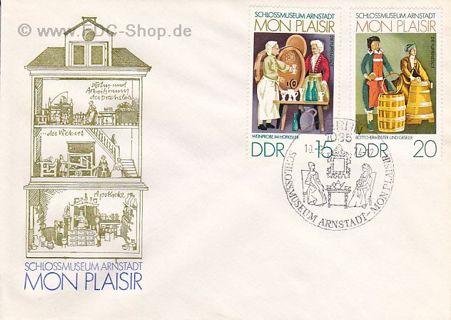 Ersttagsbrief DDR Mi-Nr: 1977+1978, Schloßmuseum Arnstadt: Puppenhaus "Mon plasir"