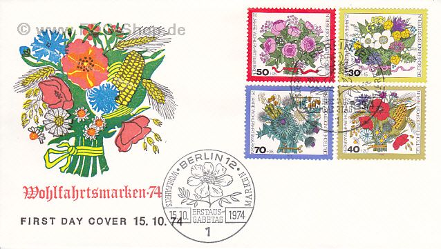 Ersttagsbrief BERLIN Mi-Nr: 473-476, 25 Jahre wohlfahrtsmarken: Blumensträuße