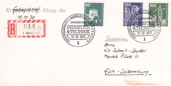 Ersttagsbrief BERLIN Mi-Nr: 501+503+505, Freimarken; Industrie und Technik