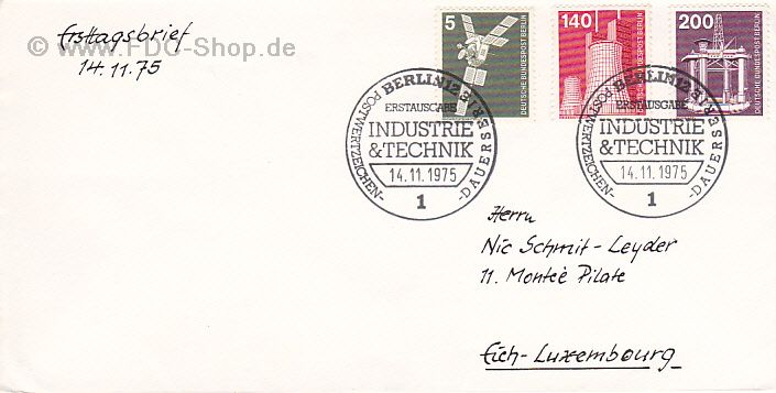 Ersttagsbrief BERLIN Mi-Nr: 494+504+506, Freimarken; Industrie und Technik