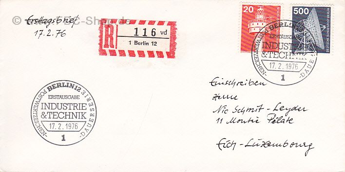 Ersttagsbrief BERLIN Mi-Nr: 496+507, Freimarken; Industrie und Technik