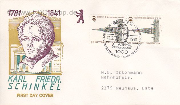 Ersttagsbrief BERLIN Mi-Nr: 640, 200. Geburtstag von Carl Friedrich Schinkel