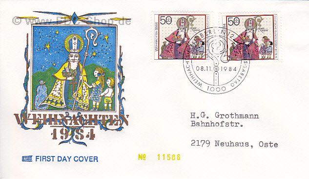 Ersttagsbrief BERLIN Mi-Nr: 729, Weihnachten 1984