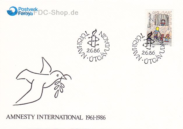 Ersttagsbrief Färöer Mi-Nr: 138, 25 Jahre Amnesty International: Gemälde