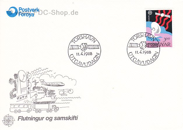 Ersttagsbrief Färöer Mi-Nr: 166, Europa; Transport- und Kommunikationsmittel