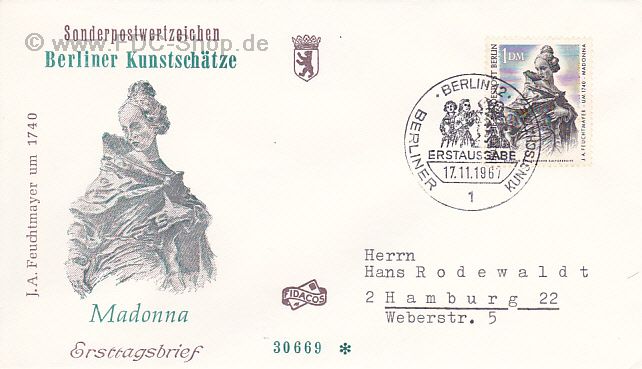 Ersttagsbrief BERLIN Mi-Nr: 307, Berliner Kunstschätze