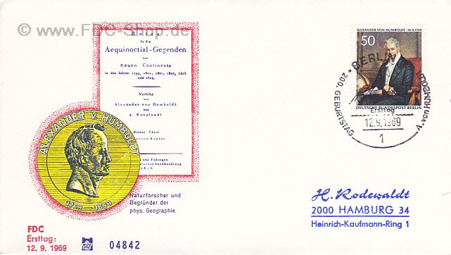 Ersttagsbrief BERLIN Mi-Nr: 346, Humboldt