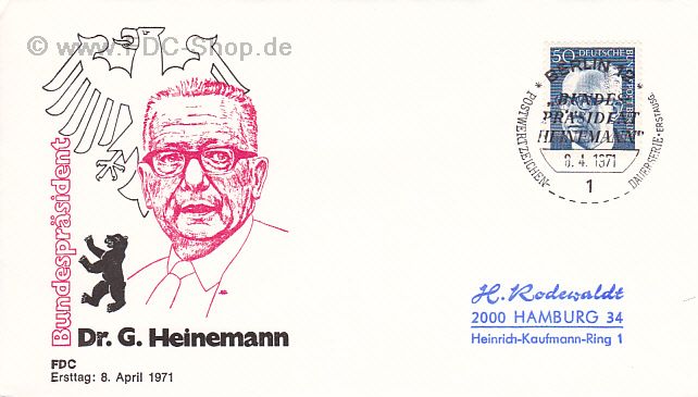 Ersttagsbrief BERLIN Mi-Nr: 365, Gustav Heinemann