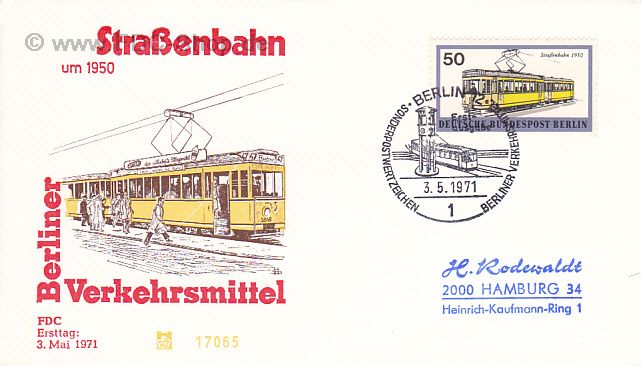 Ersttagsbrief BERLIN Mi-Nr: 383, Berliner Verkehrsmittel