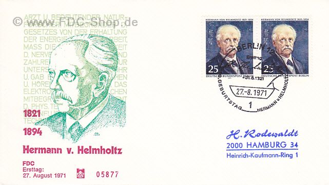Ersttagsbrief BERLIN Mi-Nr: 401, Hermann von Helmholtz