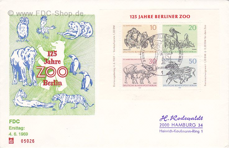 Ersttagsbrief BERLIN Mi-Nr: 338-341, 125 Jahre Berliner Zoo
