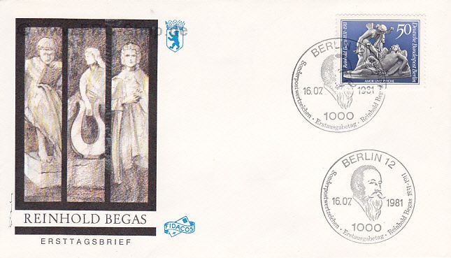 Ersttagsbrief BERLIN Mi-Nr: 647, 150. Geburtstag von Reinhold Begas