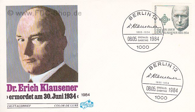 Ersttagsbrief BERLIN Mi-Nr: 719, 50. Todestag von Dr. Erich Klausner