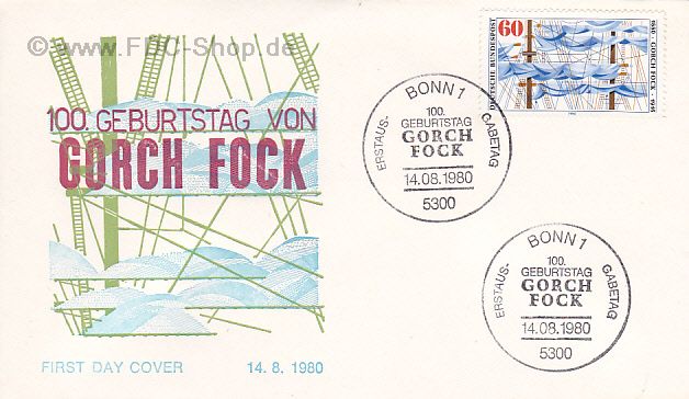 Ersttagsbrief BUND Mi-Nr: 1058, 100. Geburtstag von Johann Kinau, Pseudonym Gorch Fock