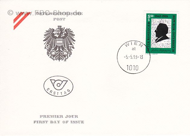 Ersttagsbrief Österreich Mi-Nr: 2098, 150. Geburtstag von Peter Rodenegger