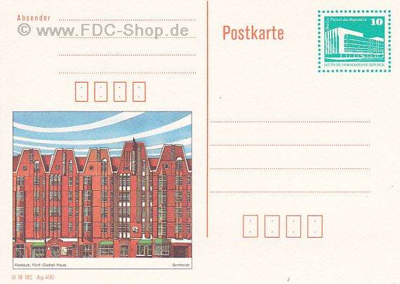 Ganzsache DDR, Mi-Nr. 2484, Freimarke: Aufbau der DDR (Postkarte "Rostock")