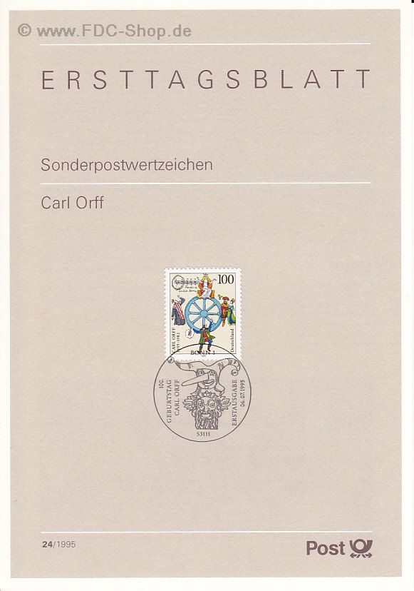 Ersttagsblatt BUND (24/1995) Mi-Nr: 1806, 100. Geburtstag von Carl Orff