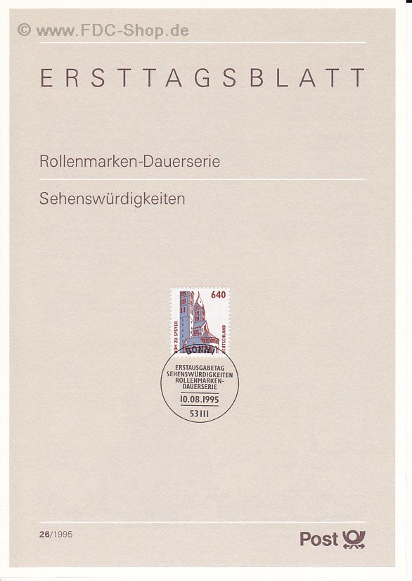 Ersttagsblatt BUND (26/1995) Mi-Nr: 1811, Freimarke: Sehenswürdigkeiten; Dom zu Speyer