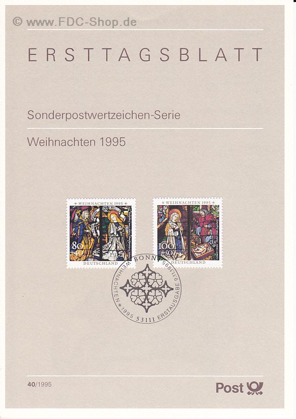 Ersttagsblatt BUND (40/1995) Mi-Nr: 1831-1832, Weihnachten 1995