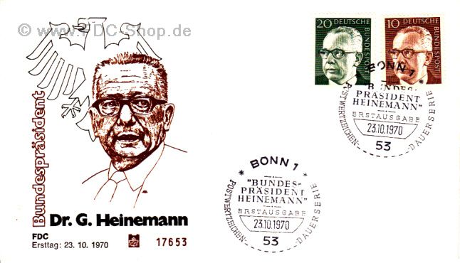 Ersttagsbrief BUND Mi-Nr: 636+637, Freimarken: Bundespräsident Gustav Heinemann
