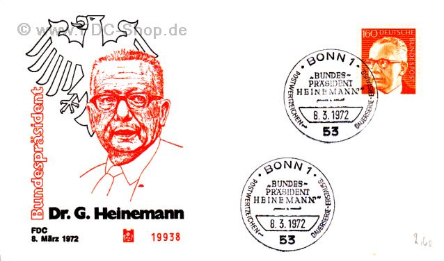 Ersttagsbrief BUND Mi-Nr: 692, Freimarke: Bundespräsident Gustav Heinemann