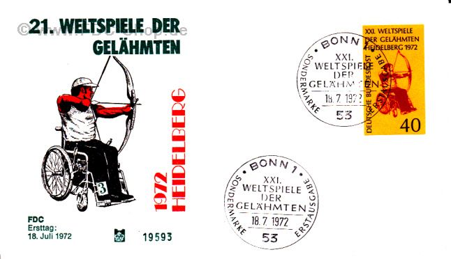Ersttagsbrief BUND Mi-Nr: 733, Weltspiele der Gelähmten, Heidelberg