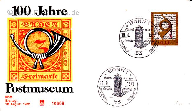 Ersttagsbrief BUND Mi-Nr: 739, 100 Jahre Postmuseum Frankfurt a. M.