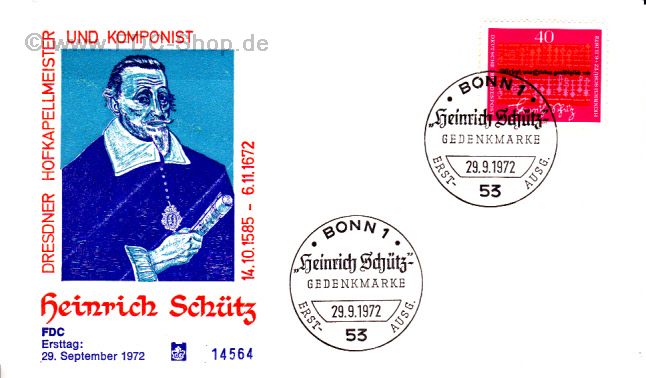 Ersttagsbrief BUND Mi-Nr: 741, 300. Todestag von Heinrich Schütz