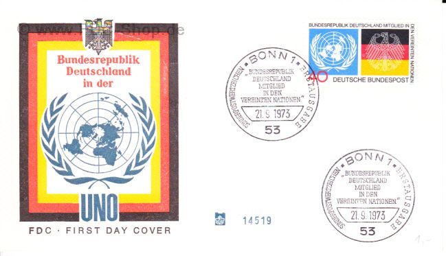 Ersttagsbrief BUND Mi-Nr: 781, Aufnahme der Bundesrepublik Deutschland in die Vereinten Nationen (UNO)