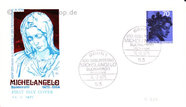 Ersttagsbrief BUND Mi-Nr: 833, 500. Geburtstag von Michelangelo